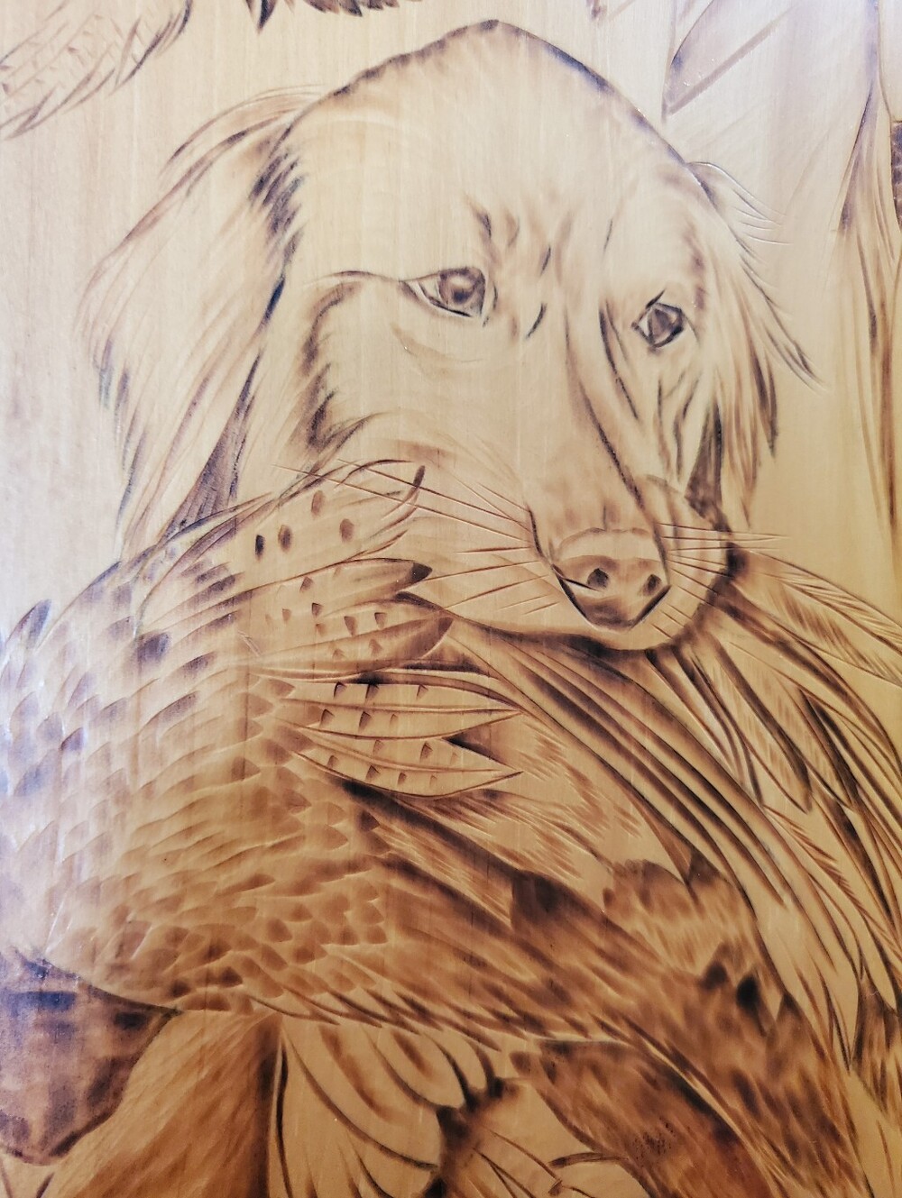 Vintage Pyrography Wood Burned Golden Retriever Hunting Dog Plaque Wall Art - Picture 2 of 9
